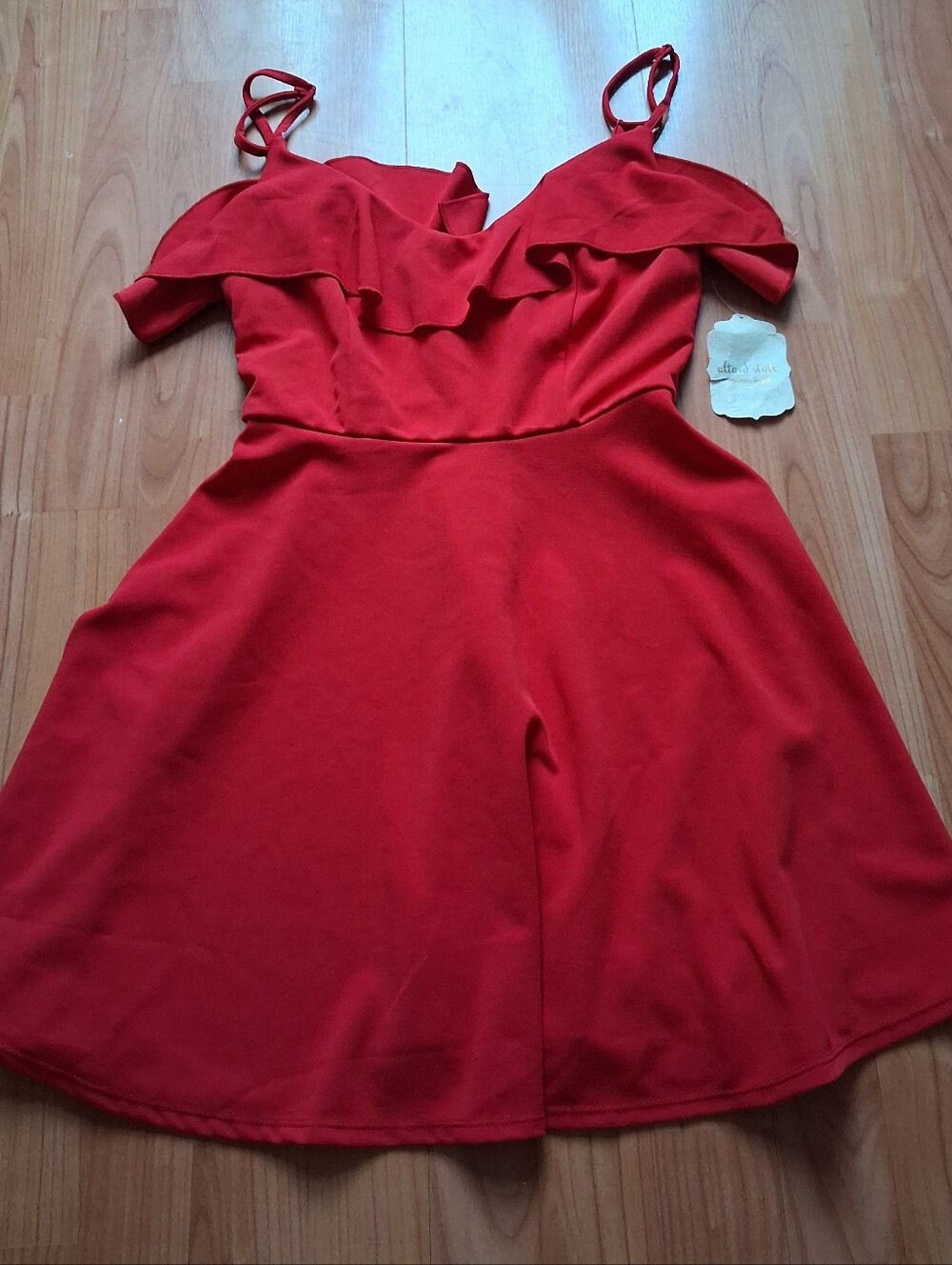 Altar'd State Fit And Flare Dress Women's Size Small Bright Red Off The Shoulder